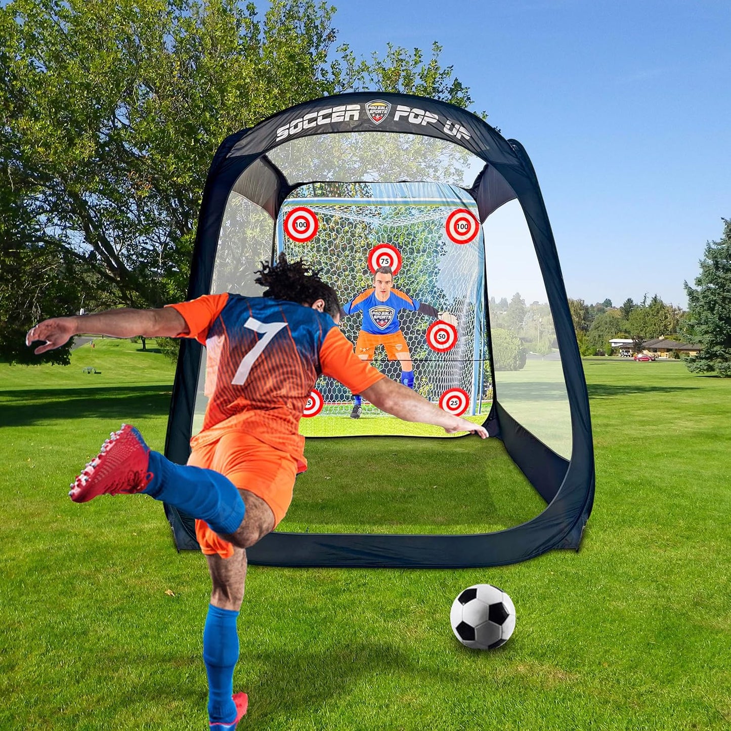 Art 8' Pop-Up Soccer Practice Trainer - with Built-in Backdrop & Targets for Solo