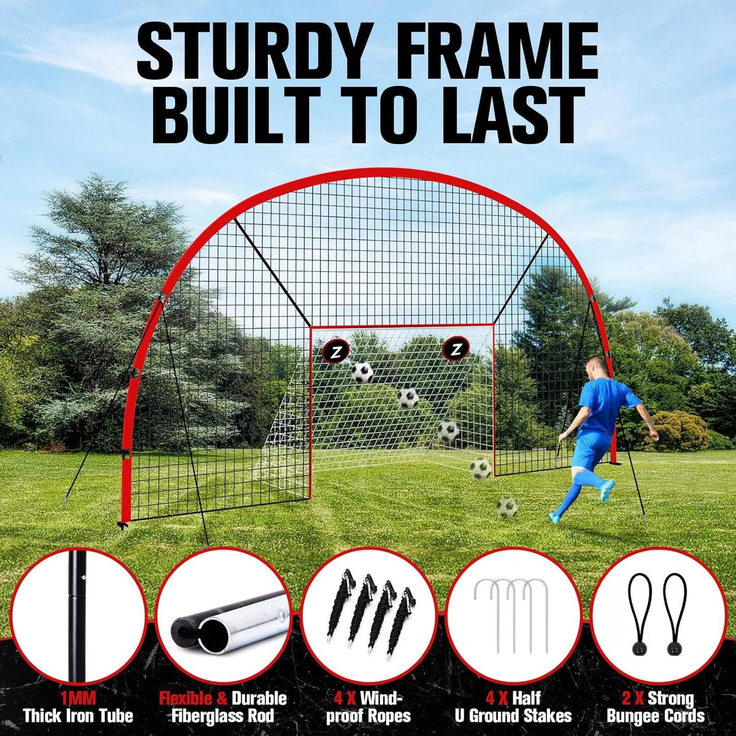 3-in-1 Soccer Goal with Backstop Net & Rebounder, 21x10ft