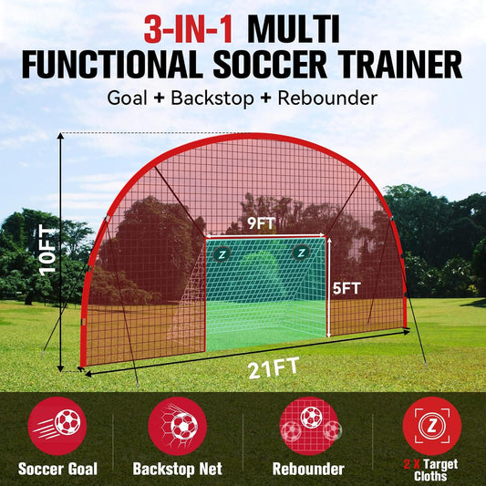3-in-1 Soccer Goal with Backstop Net & Rebounder, 21x10ft